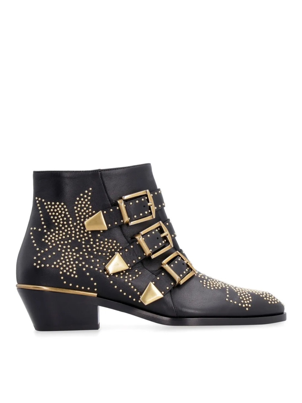 Chloé Susanna Black Studded Buckle Ankle Boots with Gold Accents - Women